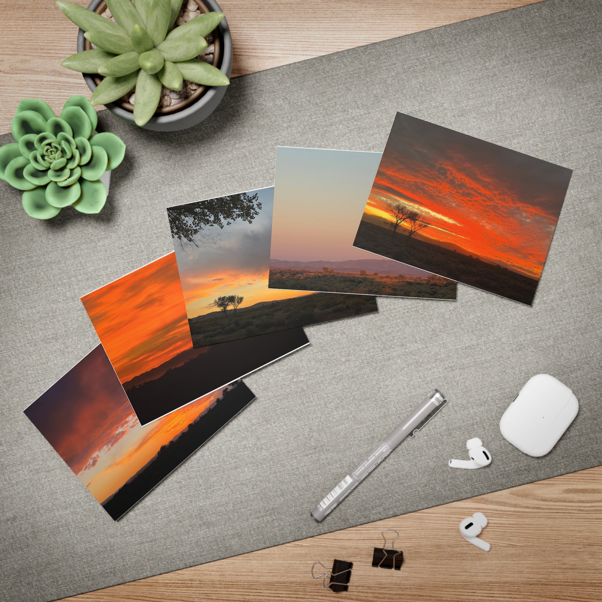 Sunset Photo Greeting Cards (5-Pack) — Blank Inside, Scenic Evening Sky Note Cards